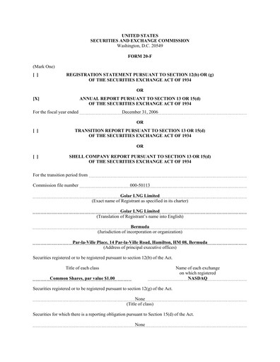 Thumbnail Golar LNG
 Annual Report 2006