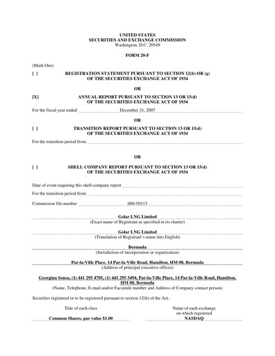 Thumbnail Golar LNG
 Annual Report 2007