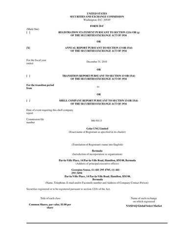 Thumbnail Golar LNG
 Annual Report 2010