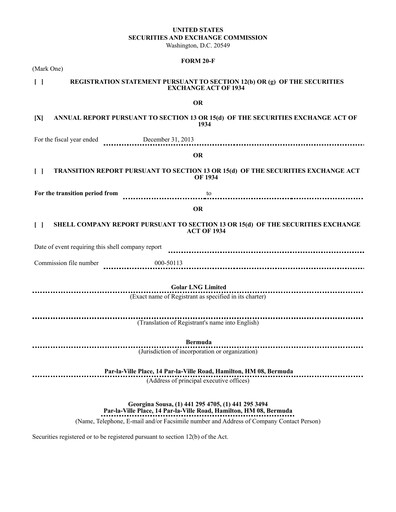 Thumbnail Golar LNG
 Annual Report 2013
