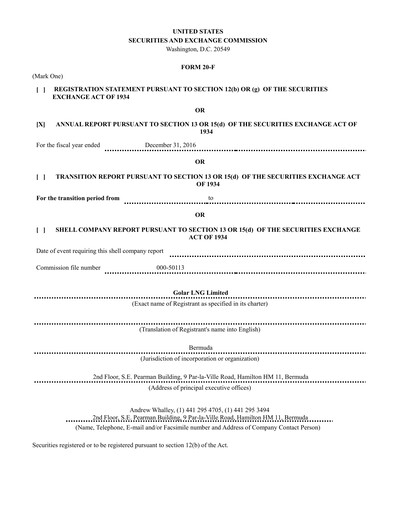 Thumbnail Golar LNG
 Annual Report 2016