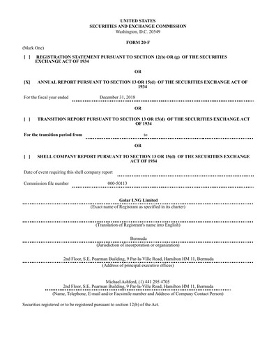Thumbnail Golar LNG
 Annual Report 2018