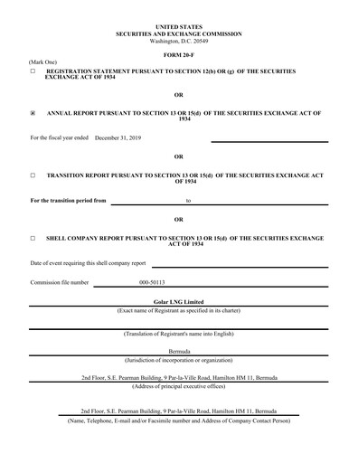 Thumbnail Golar LNG
 Annual Report 2019