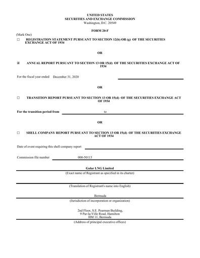 Thumbnail Golar LNG
 Annual Report 2020