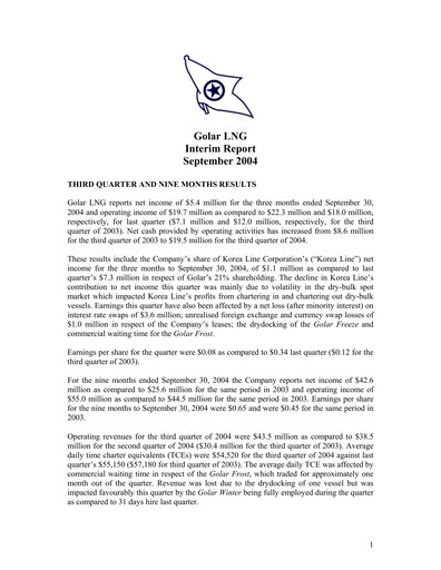Thumbnail Golar LNG
 Quarterly Report 2004-q3