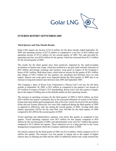 Thumbnail Golar LNG
 Quarterly Report 2005-q3