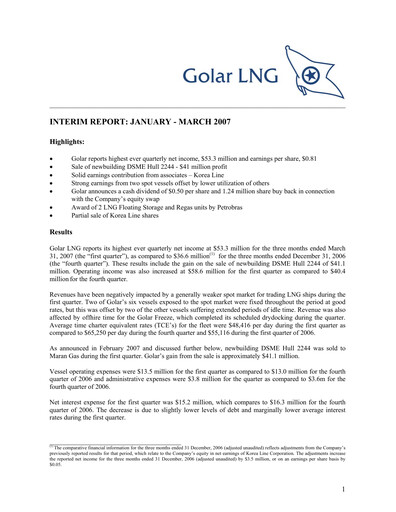 Thumbnail Golar LNG
 Quarterly Report 2007-q1