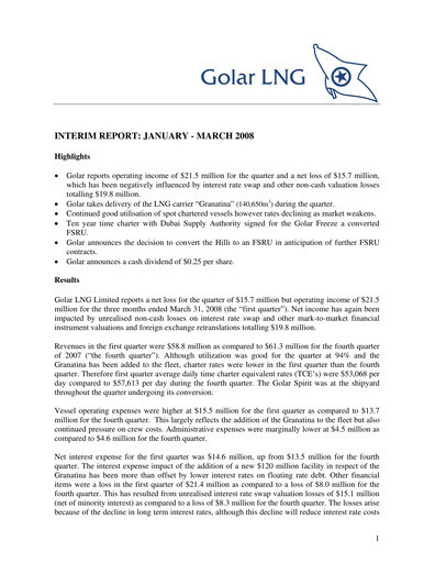 Thumbnail Golar LNG
 Quarterly Report 2008-q1