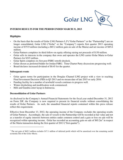 Thumbnail Golar LNG
 Quarterly Report 2013-q1