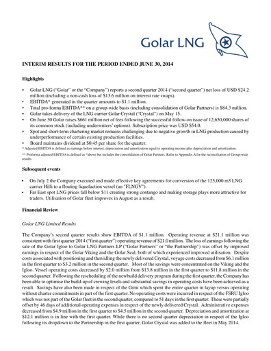 Thumbnail Golar LNG
 Quarterly Report 2014-q2