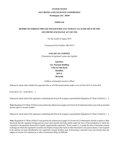 Thumbnail Golar LNG
 Quarterly Report 2015-q1