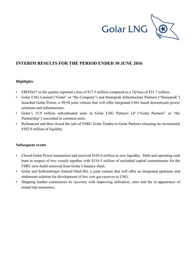 Thumbnail Golar LNG
 Quarterly Report 2016-q2