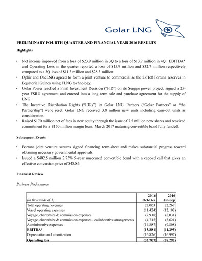 Thumbnail Golar LNG
 Quarterly Report 2016-q4