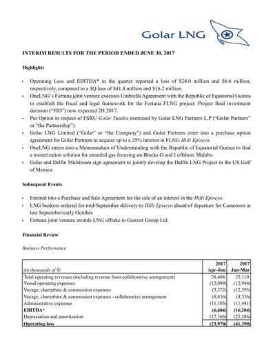 Thumbnail Golar LNG
 Quarterly Report 2017-q2