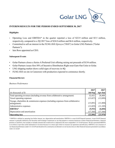 Thumbnail Golar LNG
 Quarterly Report 2017-q3