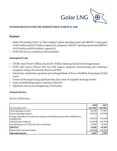 Thumbnail Golar LNG
 Quarterly Report 2018-q1