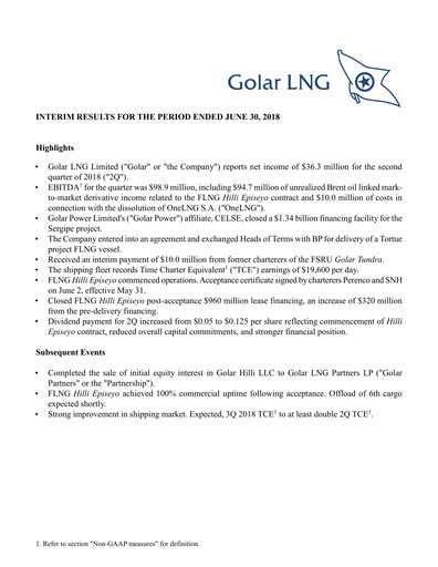 Thumbnail Golar LNG
 Quarterly Report 2018-q2
