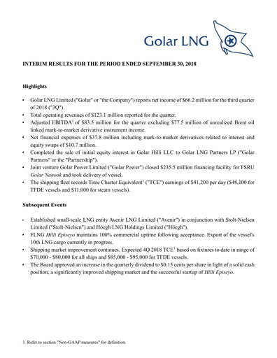 Thumbnail Golar LNG
 Quarterly Report 2018-q3