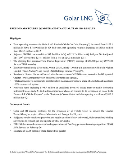 Thumbnail Golar LNG
 Quarterly Report 2018-q4