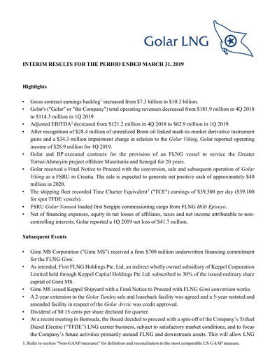 Thumbnail Golar LNG
 Quarterly Report 2019-q1