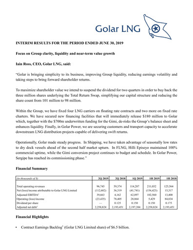 Thumbnail Golar LNG
 Quarterly Report 2019-q2