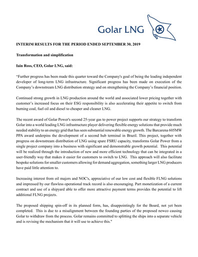 Thumbnail Golar LNG
 Quarterly Report 2019-q3