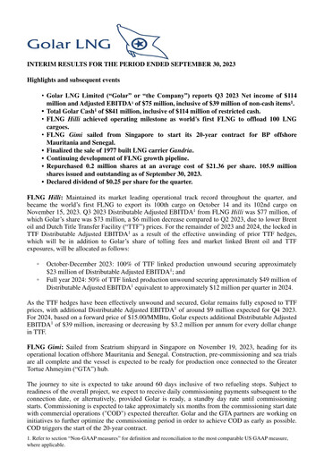 Thumbnail Golar LNG
 Quarterly Report 2023-q3