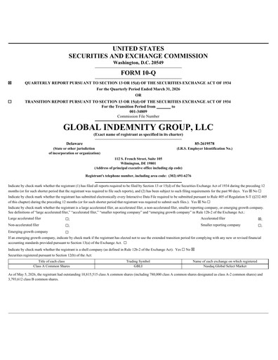 Thumbnail Global Indemnity Quarterly Report 2026-q1