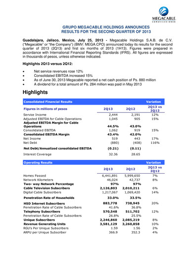 Thumbnail Megacable Holdings Quarterly Report 2013-q2
