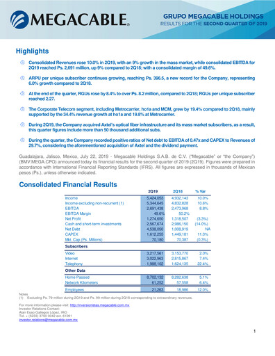 Thumbnail Megacable Holdings Quarterly Report 2019-q2