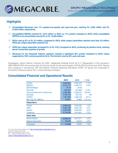 Thumbnail Megacable Holdings Quarterly Report 2019-q4