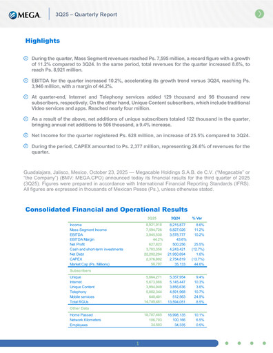 Thumbnail Megacable Holdings Quarterly Report 2025-q3