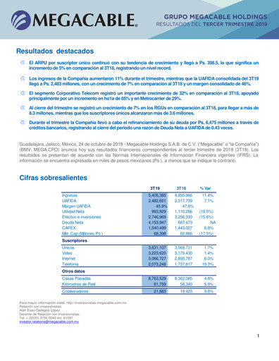 Thumbnail Megacable Holdings Quarterly Report 2019-q3