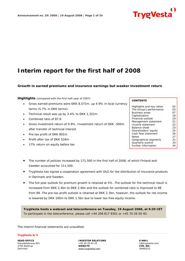 Thumbnail Tryg Half-year Report 2008-h1