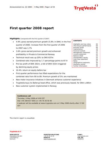 Thumbnail Tryg Quarterly Report 2008-q1