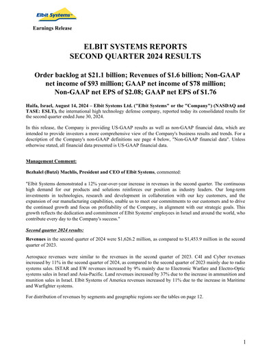 Thumbnail Elbit Systems
 Quarterly Report 2024-q2