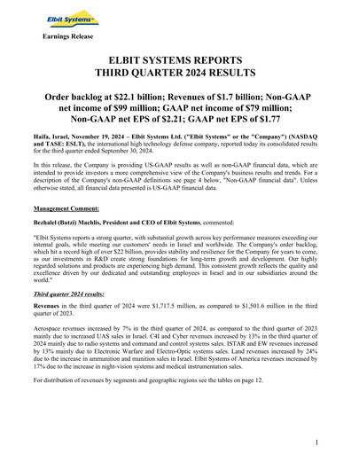 Thumbnail Elbit Systems
 Quarterly Report 2024-q3