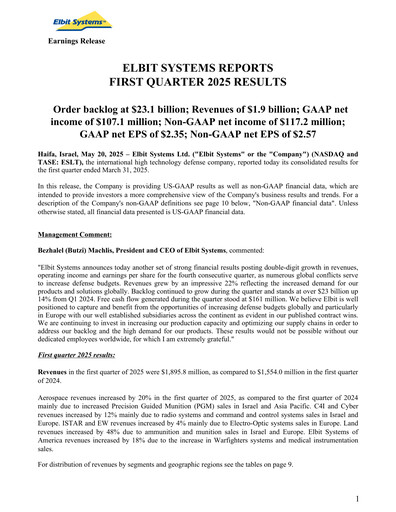 Thumbnail Elbit Systems
 Quarterly Report 2025-q1