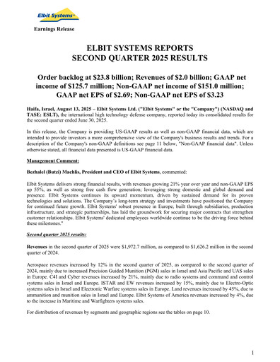 Thumbnail Elbit Systems
 Quarterly Report 2025-q2