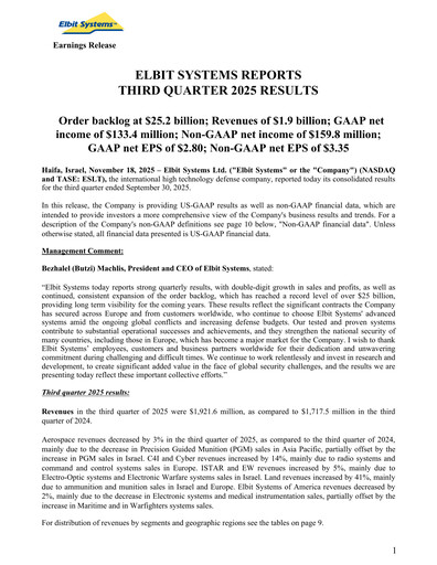 Thumbnail Elbit Systems
 Quarterly Report 2025-q3