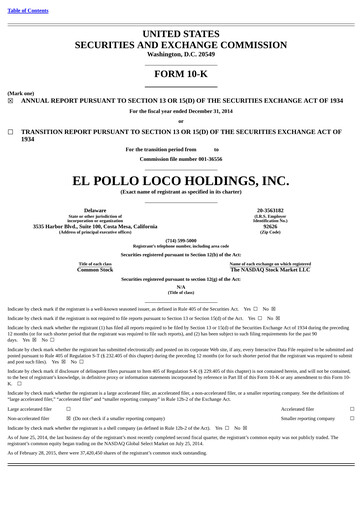 Thumbnail El Pollo Loco
 Annual Report 2014