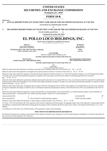 Thumbnail El Pollo Loco
 Annual Report 2015