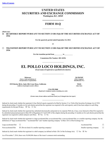 Thumbnail El Pollo Loco
 Quarterly Report 2014-q3