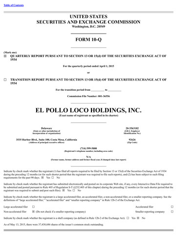 Thumbnail El Pollo Loco
 Quarterly Report 2015-q1