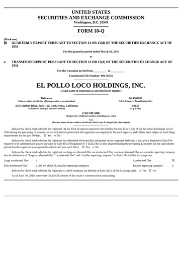 Thumbnail El Pollo Loco
 Quarterly Report 2016-q1