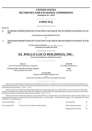 Thumbnail El Pollo Loco
 Quarterly Report 2017-q1