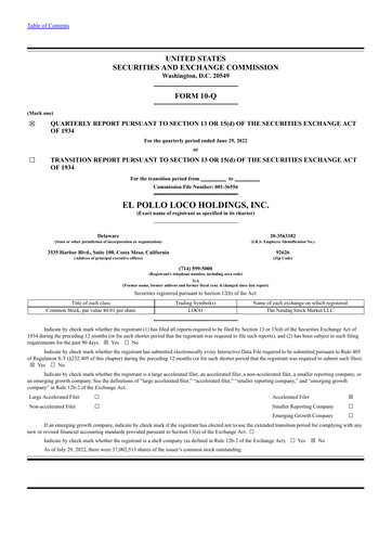 Thumbnail El Pollo Loco
 Quarterly Report 2022-q2