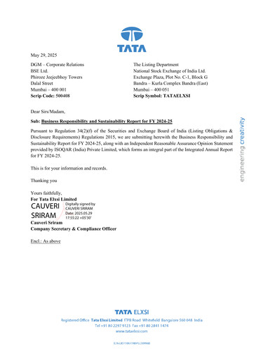 Thumbnail Tata Elxsi ESG Report 2024-2025