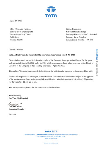 Thumbnail Tata Elxsi Financial Statement 2021-2022