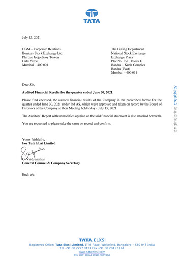 Thumbnail Tata Elxsi Quarterly Report 2021-q1